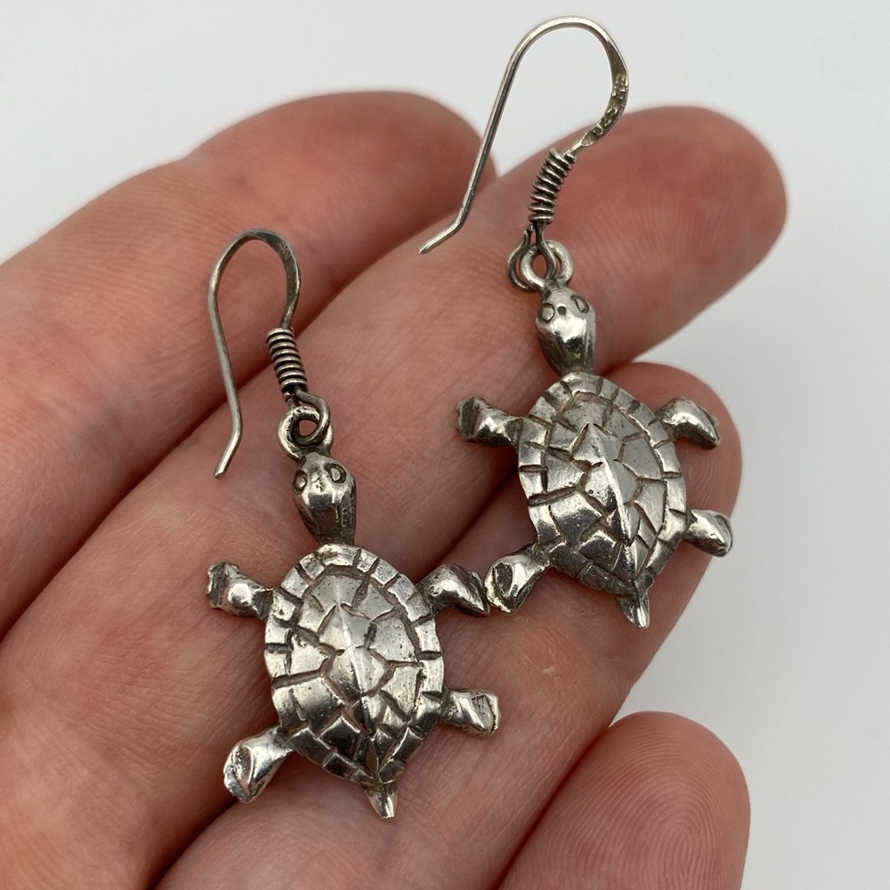 Sterling Silver 925 Turtle Dangle Earrings - Picture 2 of 6